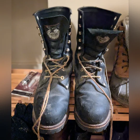 Vegan Georgia Boot Men's Black and Brown Lace-Up Steel Toe Boots - Picture 1 of 5